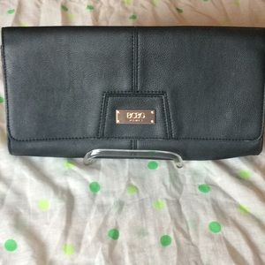 BCBG Paris Black Gold Plate Faux Leather Clutch